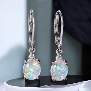 Fire Opal Silver drop earrings. New.